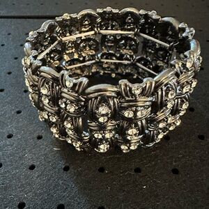 Rhinestone Embellished Gunmetal Stretch Bracelet